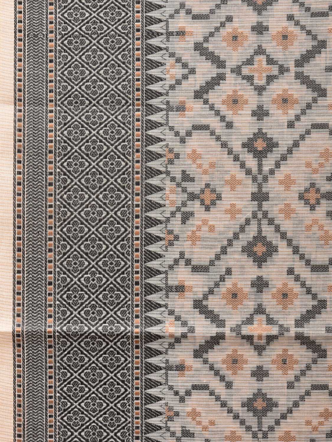 Cream and Black Cut Work Sico Cotton Saree with All Over and Border Design o0415