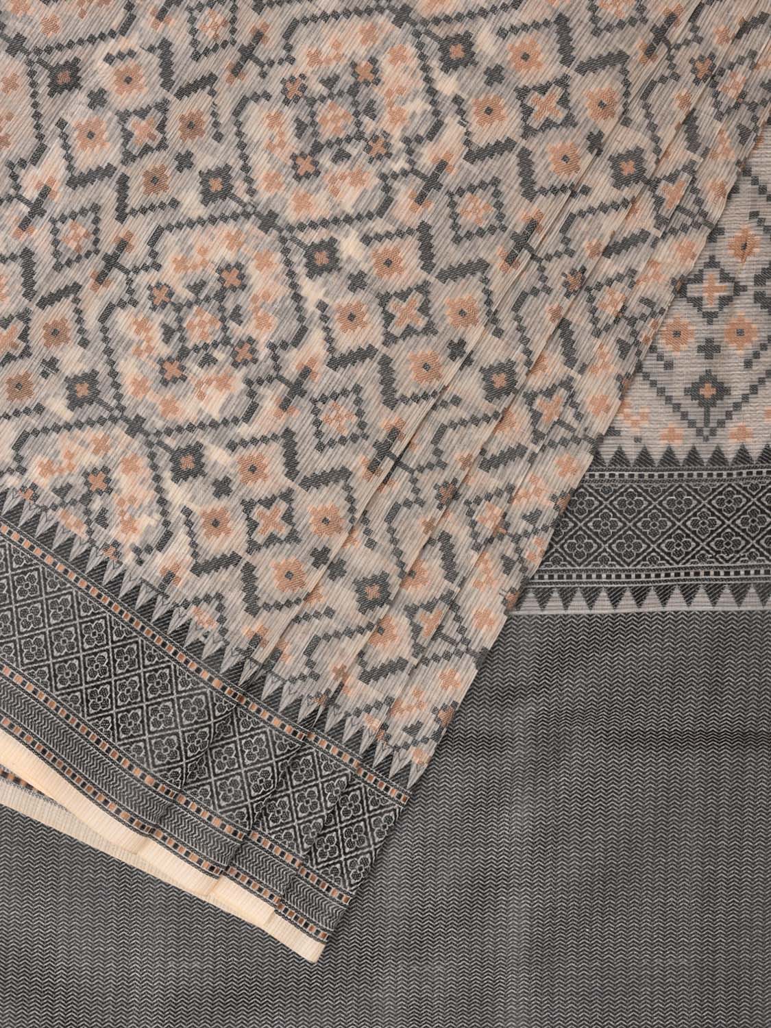 Cream and Black Cut Work Sico Cotton Saree with All Over and Border Design o0415