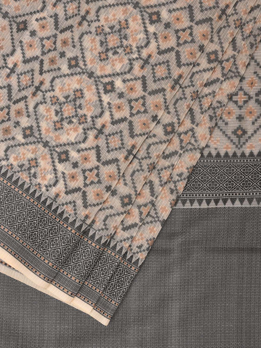 Cream and Black Cut Work Sico Cotton Saree with All Over and Border Design o0415