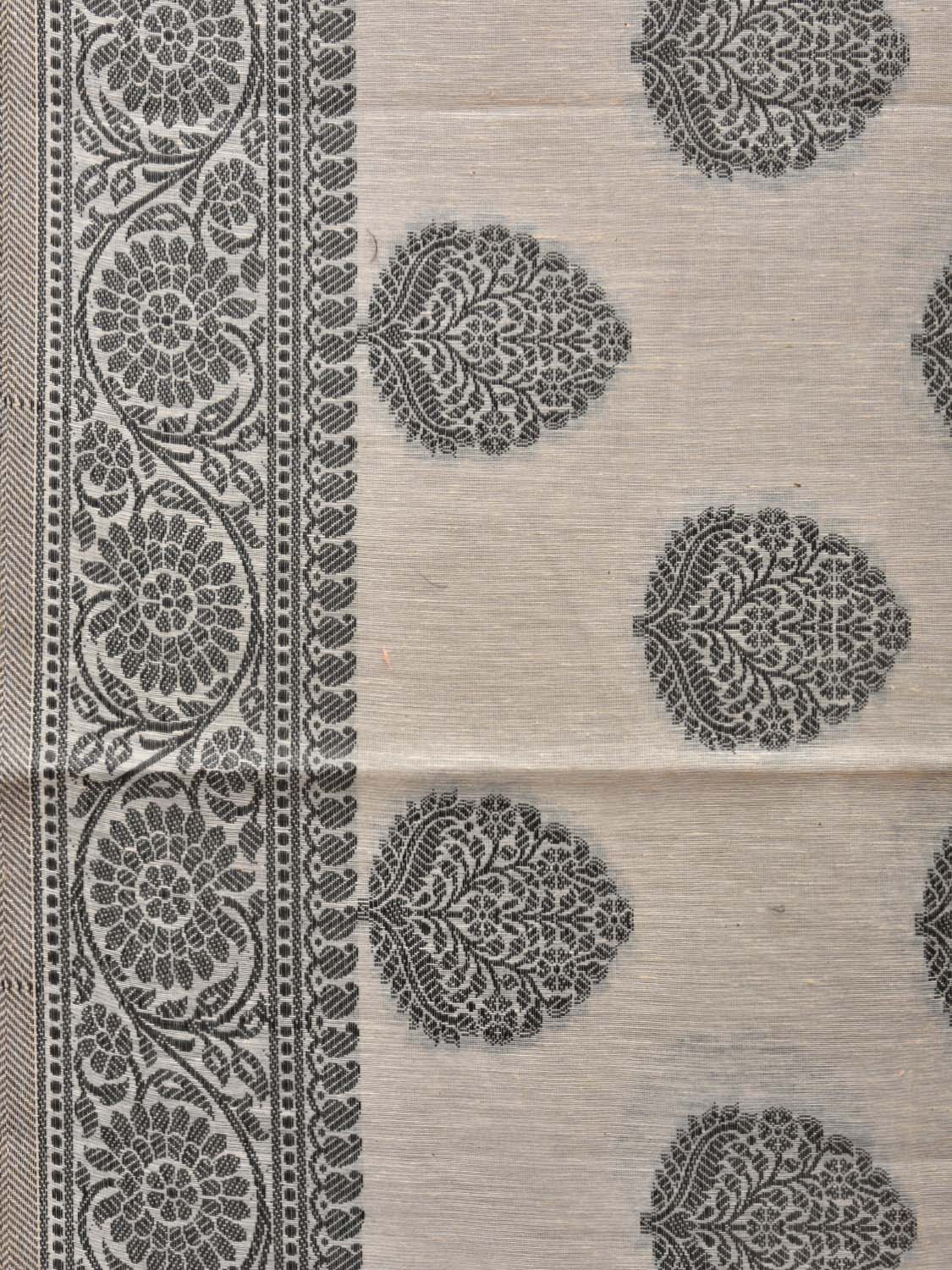 Cream and Black Cut Work Sico Cotton Saree with Body Buta and Border Design o0418