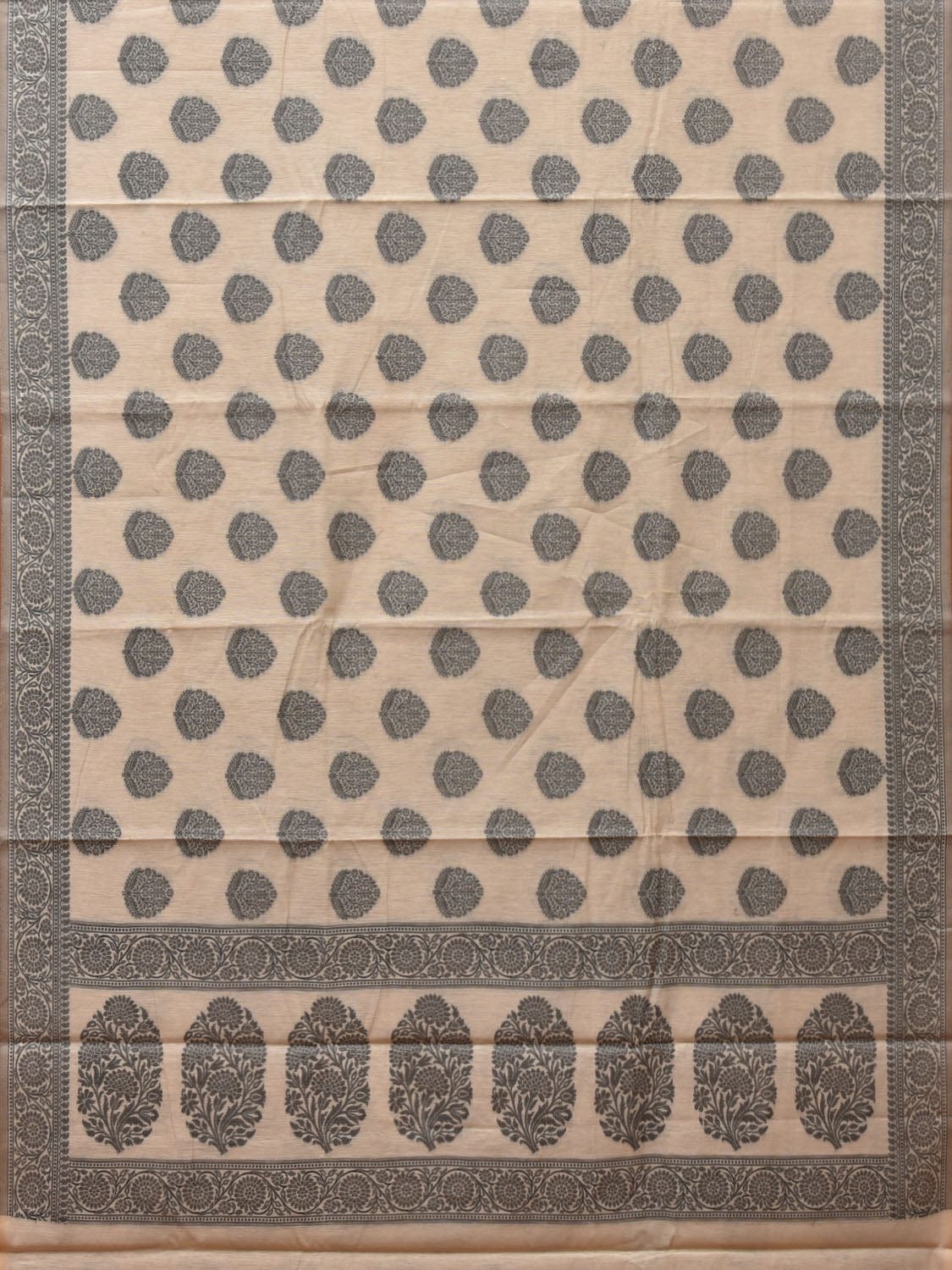 Cream and Black Cut Work Sico Cotton Saree with Body Buta and Border Design o0418