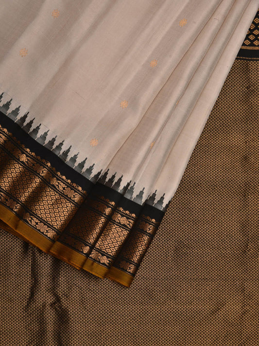 Cream and Black Gadwal Silk Handloom Saree with Mango Pallu Design g0296