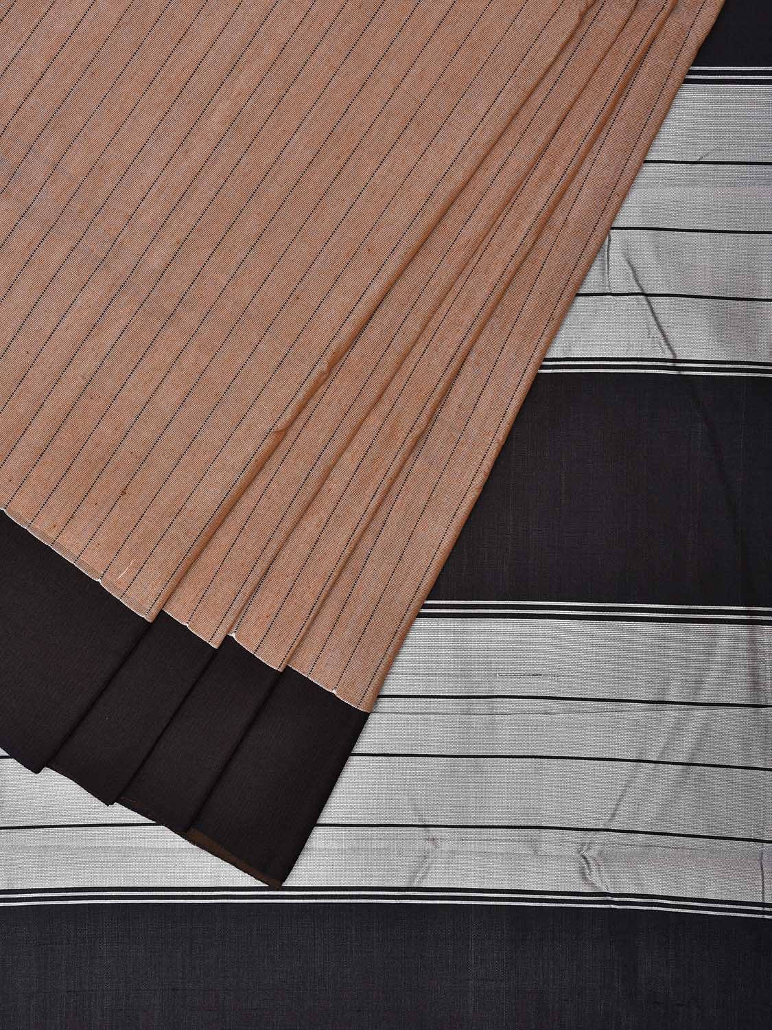 Cream and Black ilkal Cotton Viscose Saree with Strips Design o0521