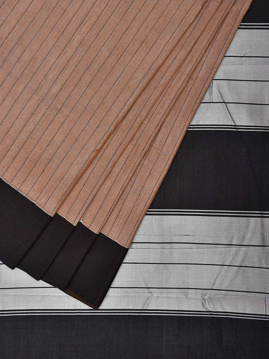 Cream and Black ilkal Cotton Viscose Saree with Strips Design o0521