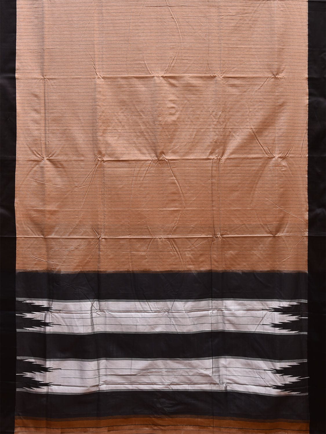 Cream and Black ilkal Cotton Viscose Saree with Strips Design o0521