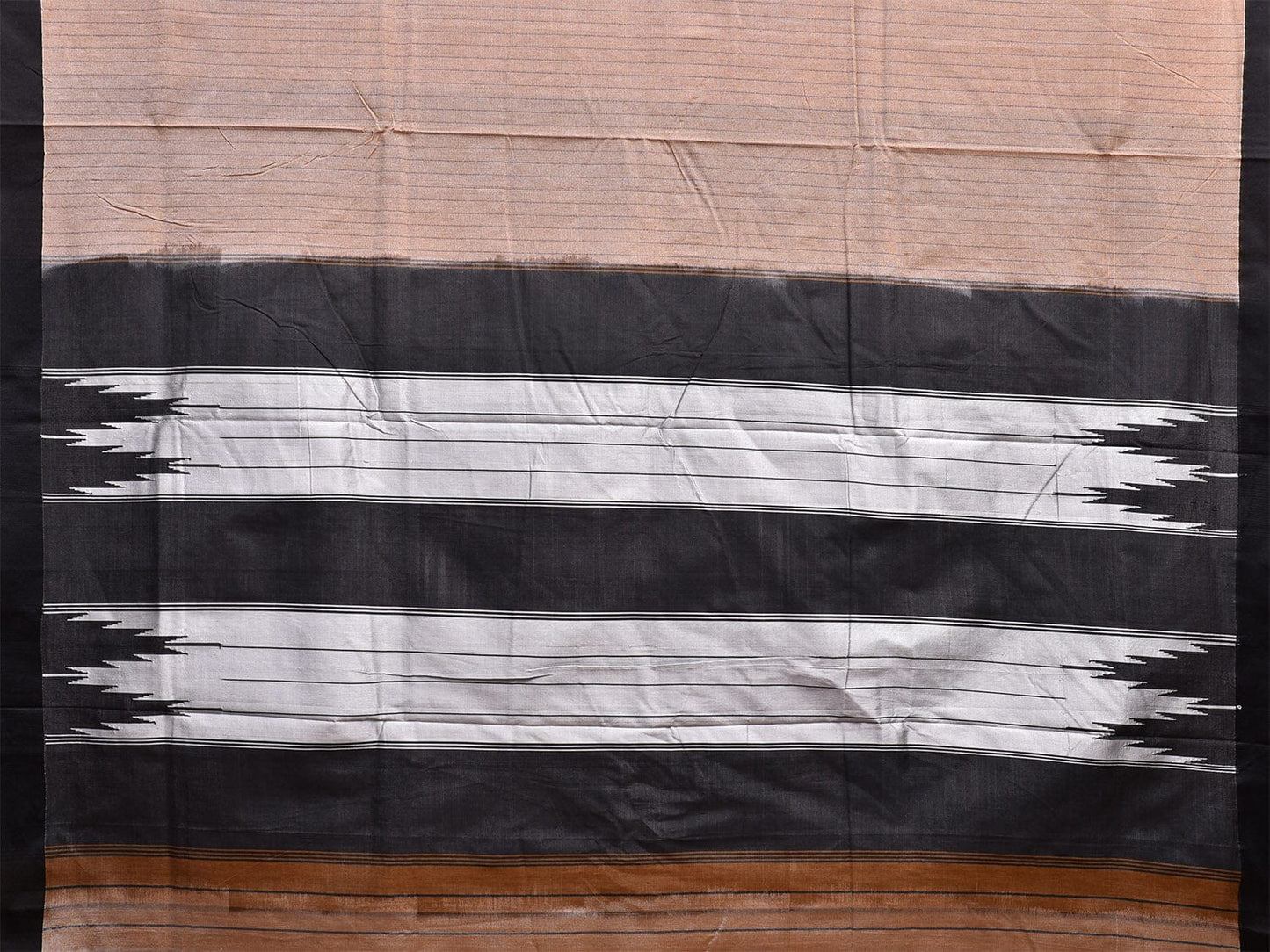 Cream and Black ilkal Cotton Viscose Saree with Strips Design o0521