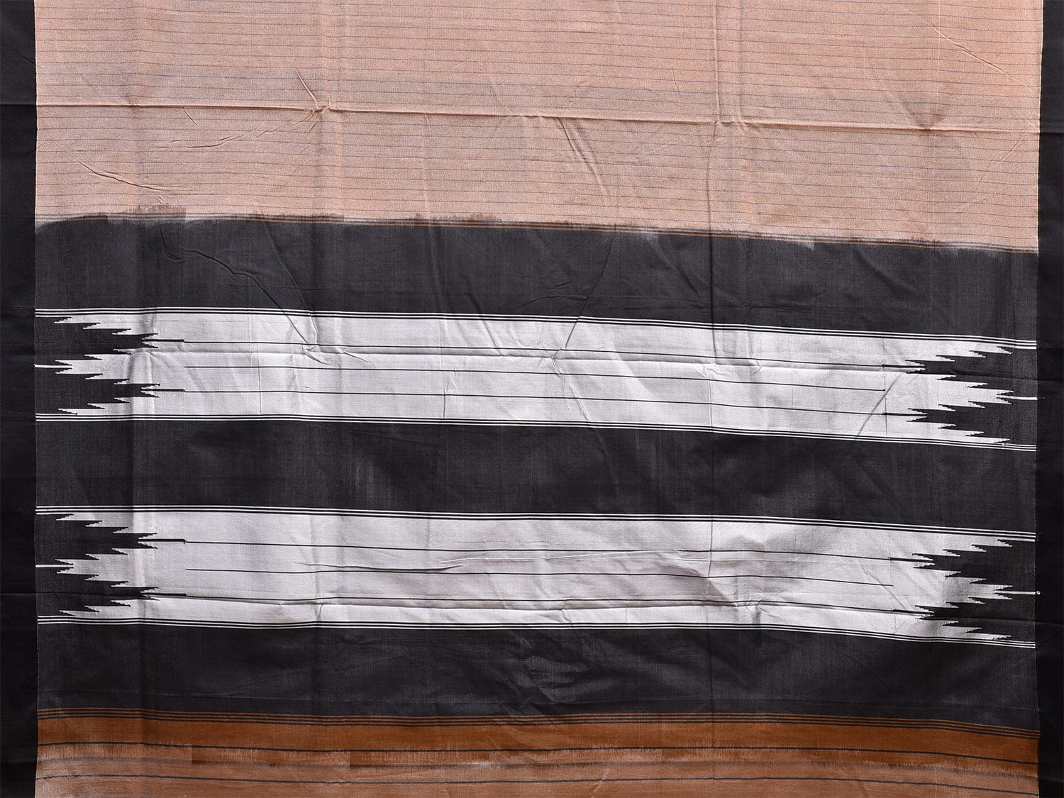 Cream and Black ilkal Cotton Viscose Saree with Strips Design o0521