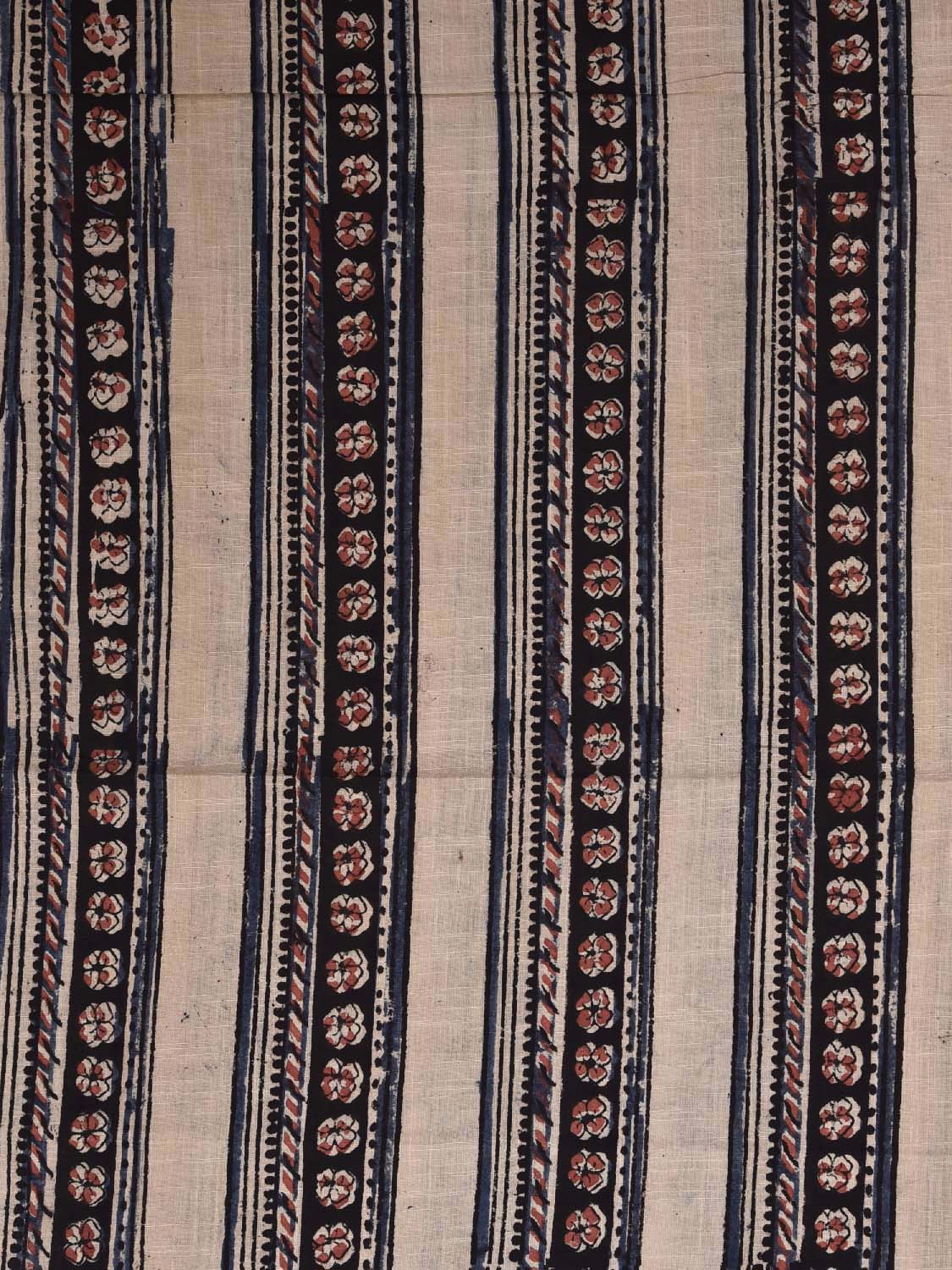 Cream and Black Kalamkari Block Print Cotton Blouse with Strips Design Length 1mt Width 44 Inches BL0120