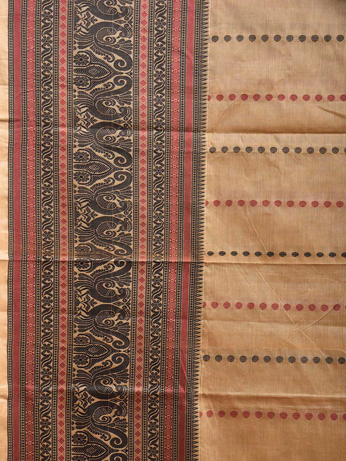 Cream and Black Kanchipuram Cotton Saree with Pallu and Big Border Design k0756