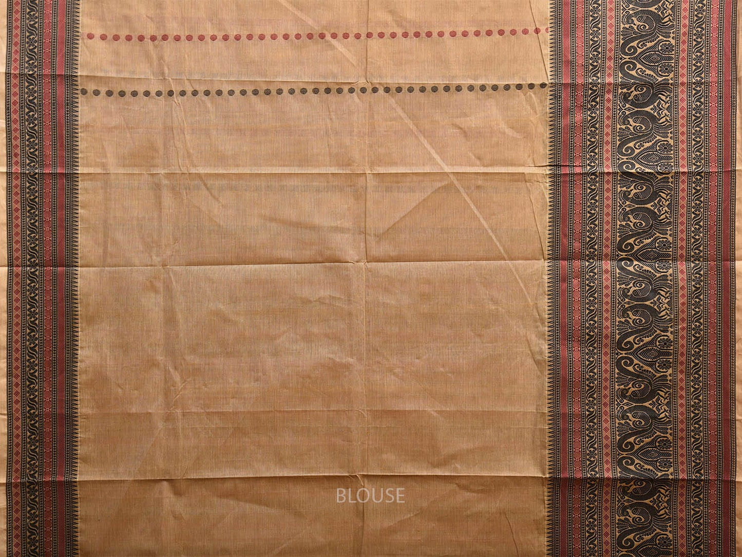 Cream and Black Kanchipuram Cotton Saree with Pallu and Big Border Design k0756