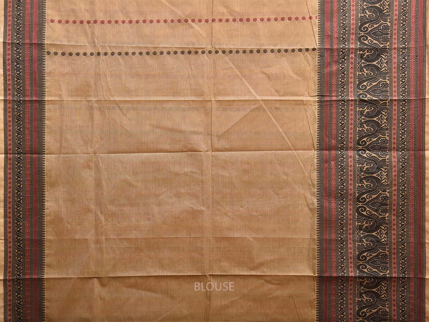 Cream and Black Kanchipuram Cotton Saree with Pallu and Big Border Design k0756