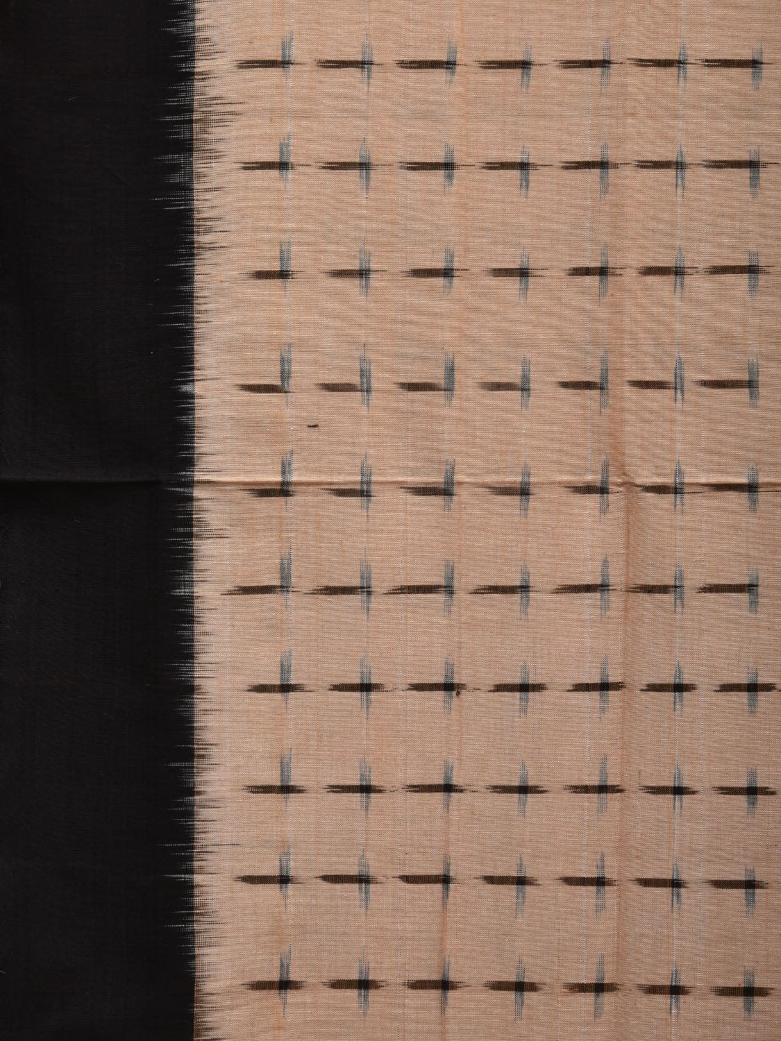 Cream and Black Pochampally Ikat Cotton Handloom Saree with Plus Buta Design i0695