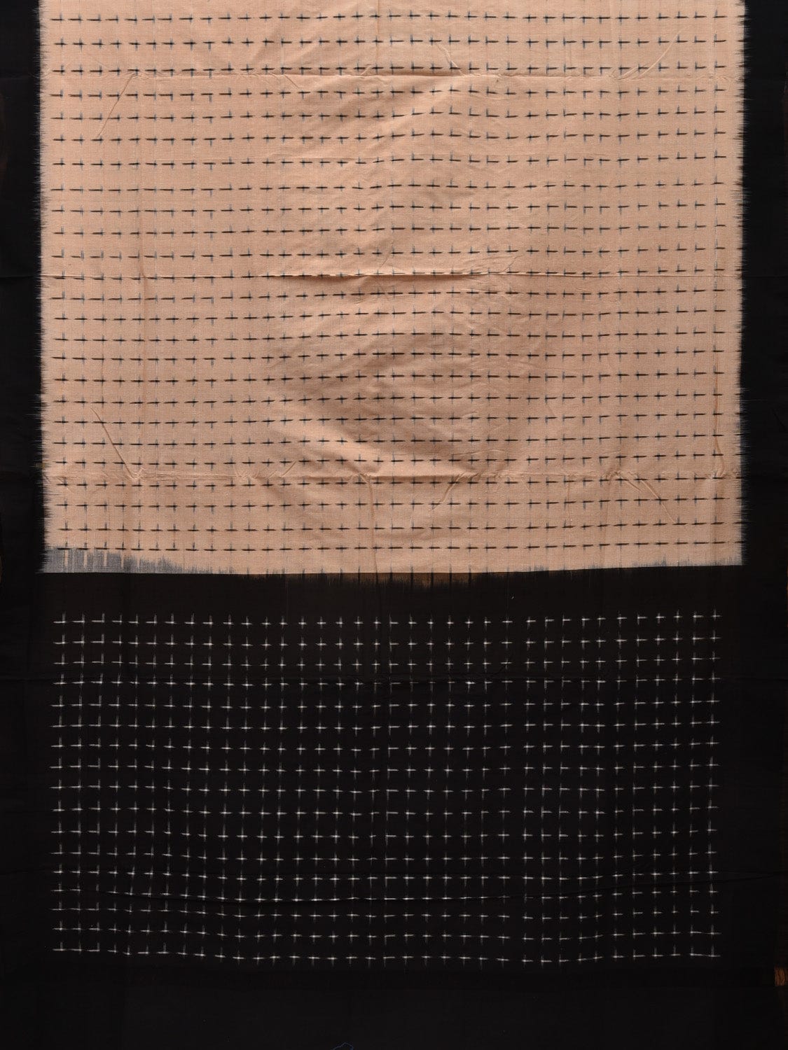 Cream and Black Pochampally Ikat Cotton Handloom Saree with Plus Buta Design i0695