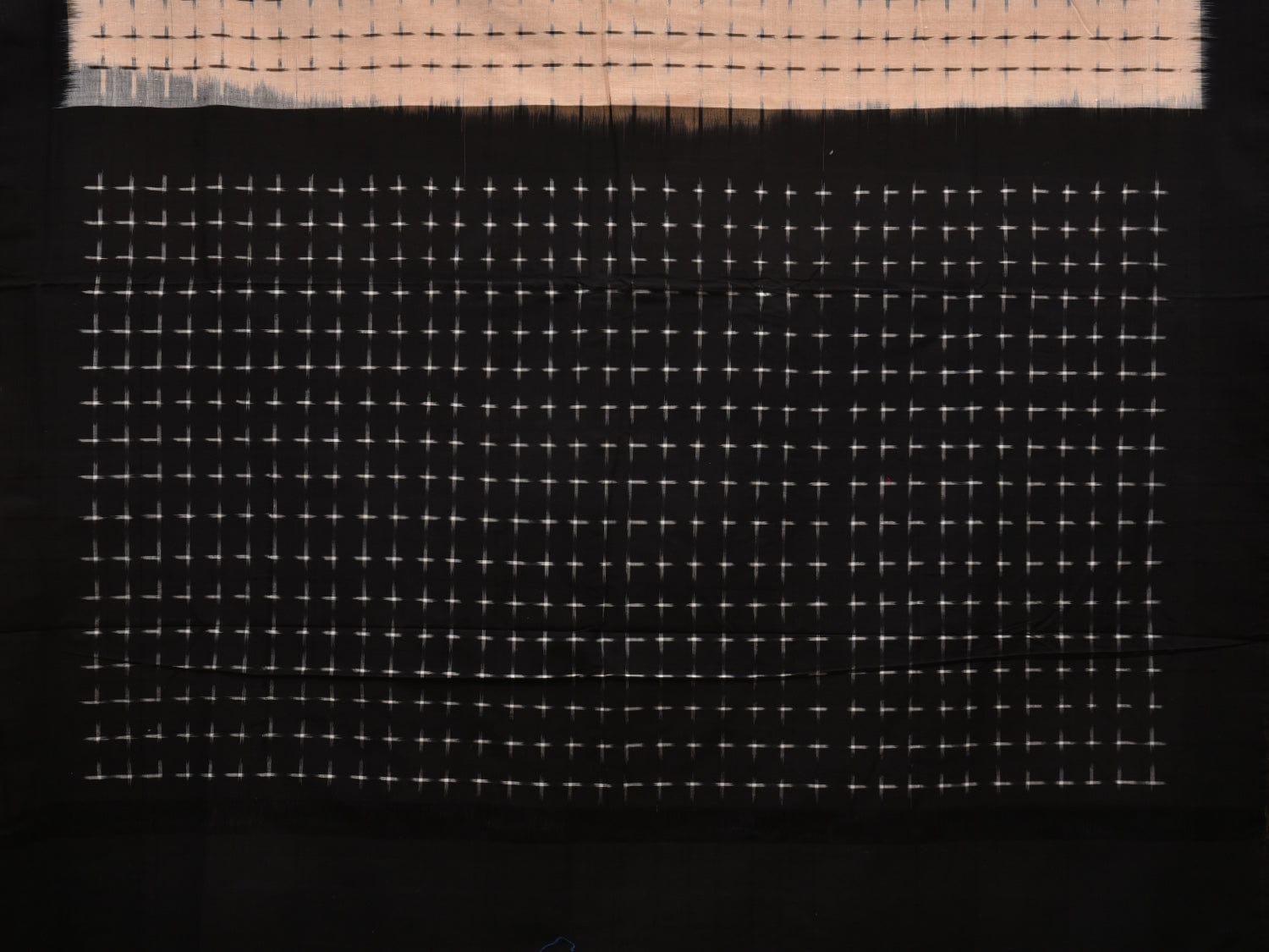 Cream and Black Pochampally Ikat Cotton Handloom Saree with Plus Buta Design i0695