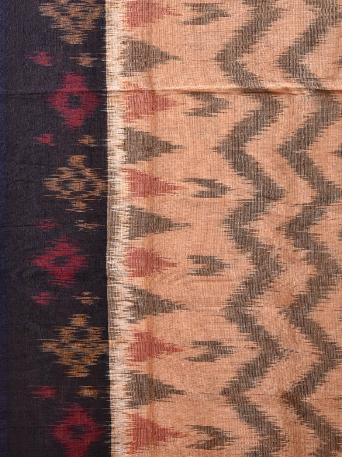 Cream and Black Pochampally Ikat Cotton Handloom Saree with Zig-Zag Design i0793