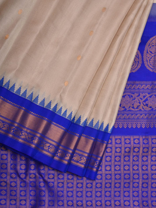Cream and Blue Gadwal Silk Handloom Saree with Mango Pallu Design g0317