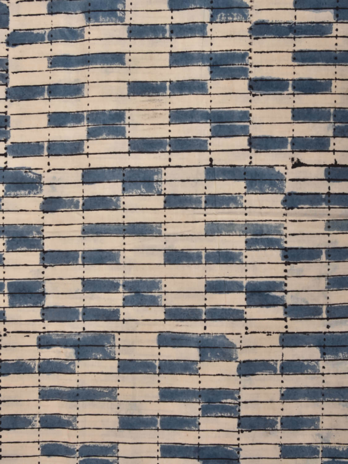 Cream and Blue Kalamkari Block Print Cotton Blouse with Geometric Design Length 1mt Width 44 Inches BL0123