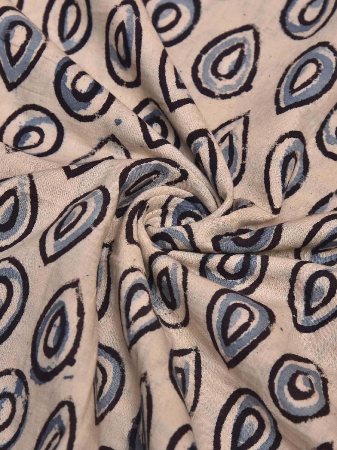 Cream and Blue Kalamkari Block Print Cotton Blouse with Small Buta Design Length 1mt Width 44 Inches BL0129