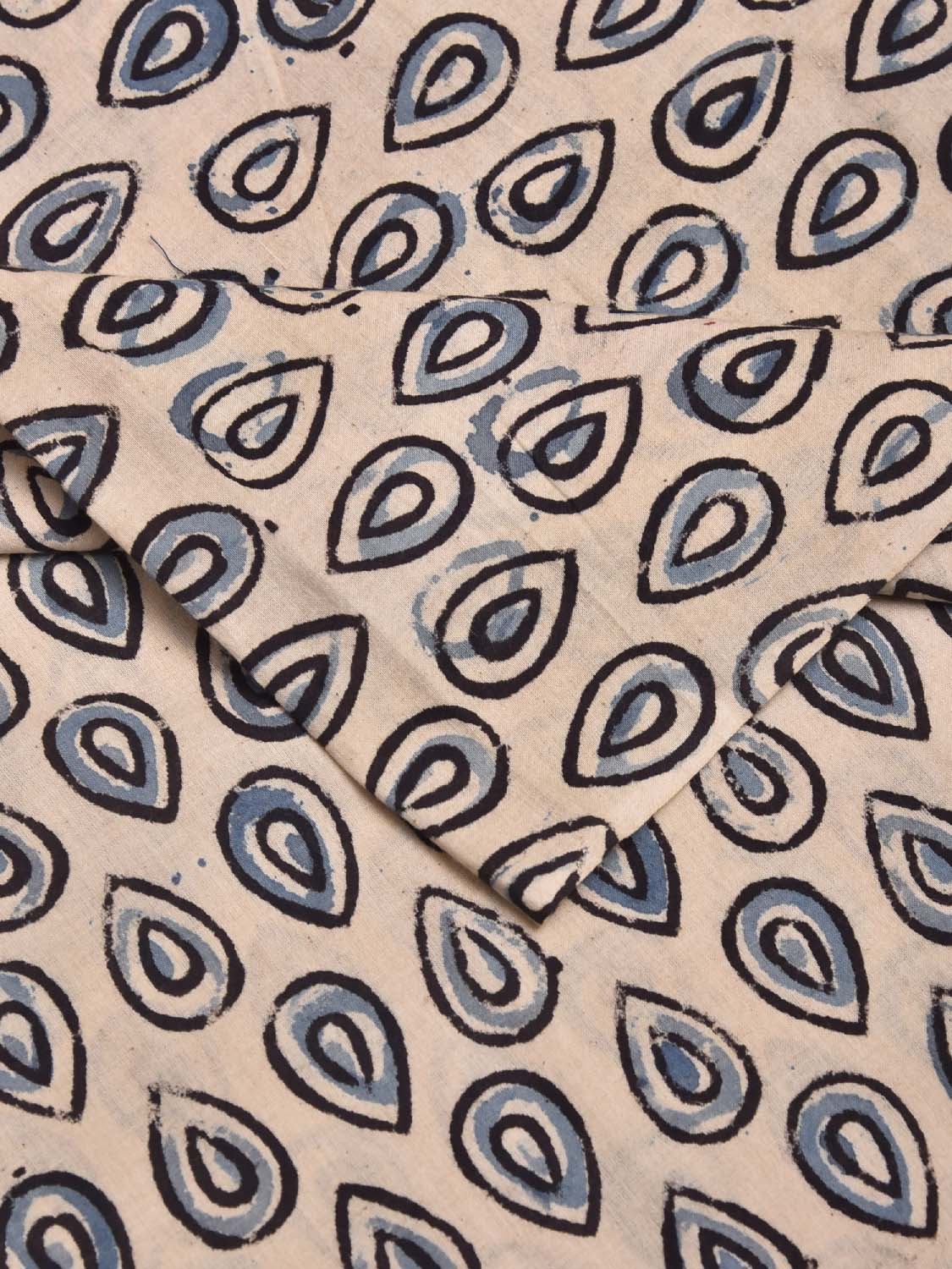 Cream and Blue Kalamkari Block Print Cotton Blouse with Small Buta Design Length 1mt Width 44 Inches BL0129