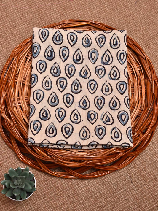 Cream and Blue Kalamkari Block Print Cotton Blouse with Small Buta Design Length 1mt Width 44 Inches BL0129