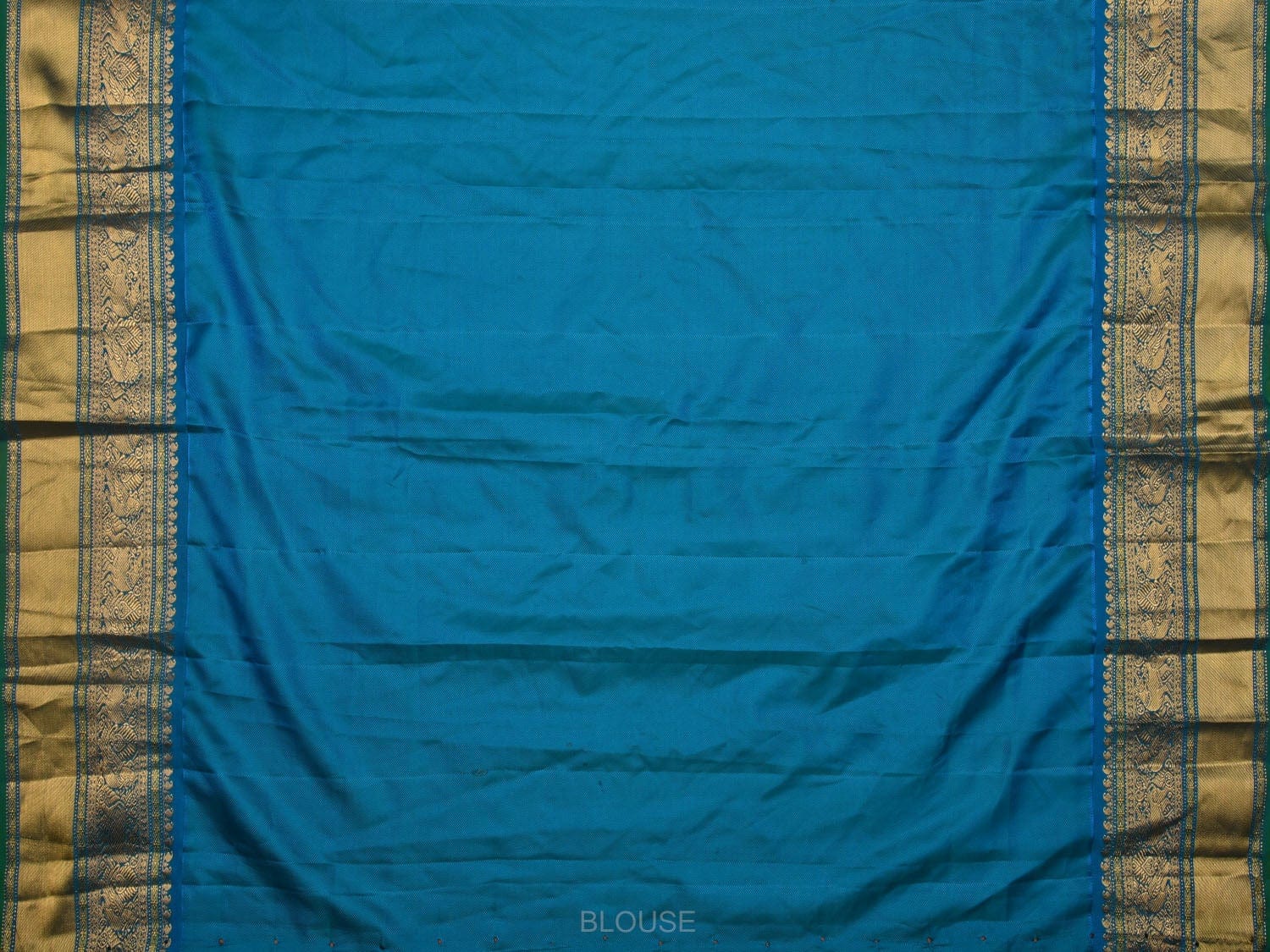 Cream and Blue Kalamkari Hand Painted Kanchipuram Silk Handloom Saree with Floral and Leaves Design KL0590