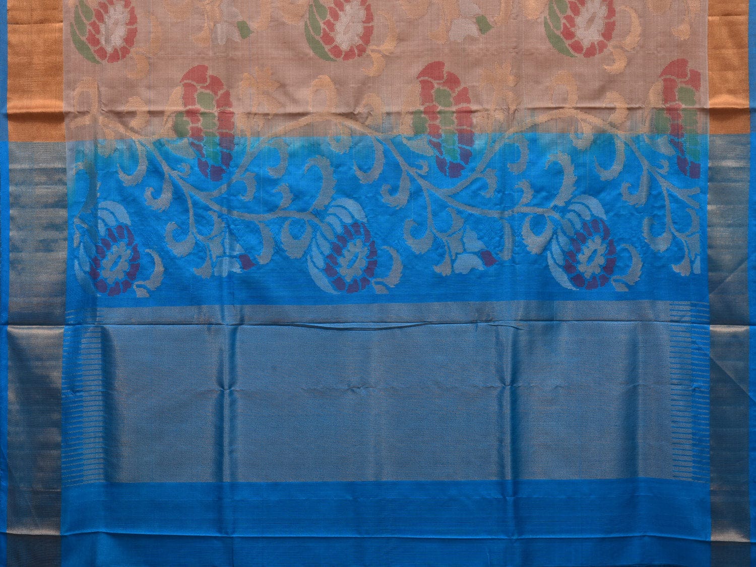 Cream and Blue Uppada Silk Handloom Saree with All Over Design u1923