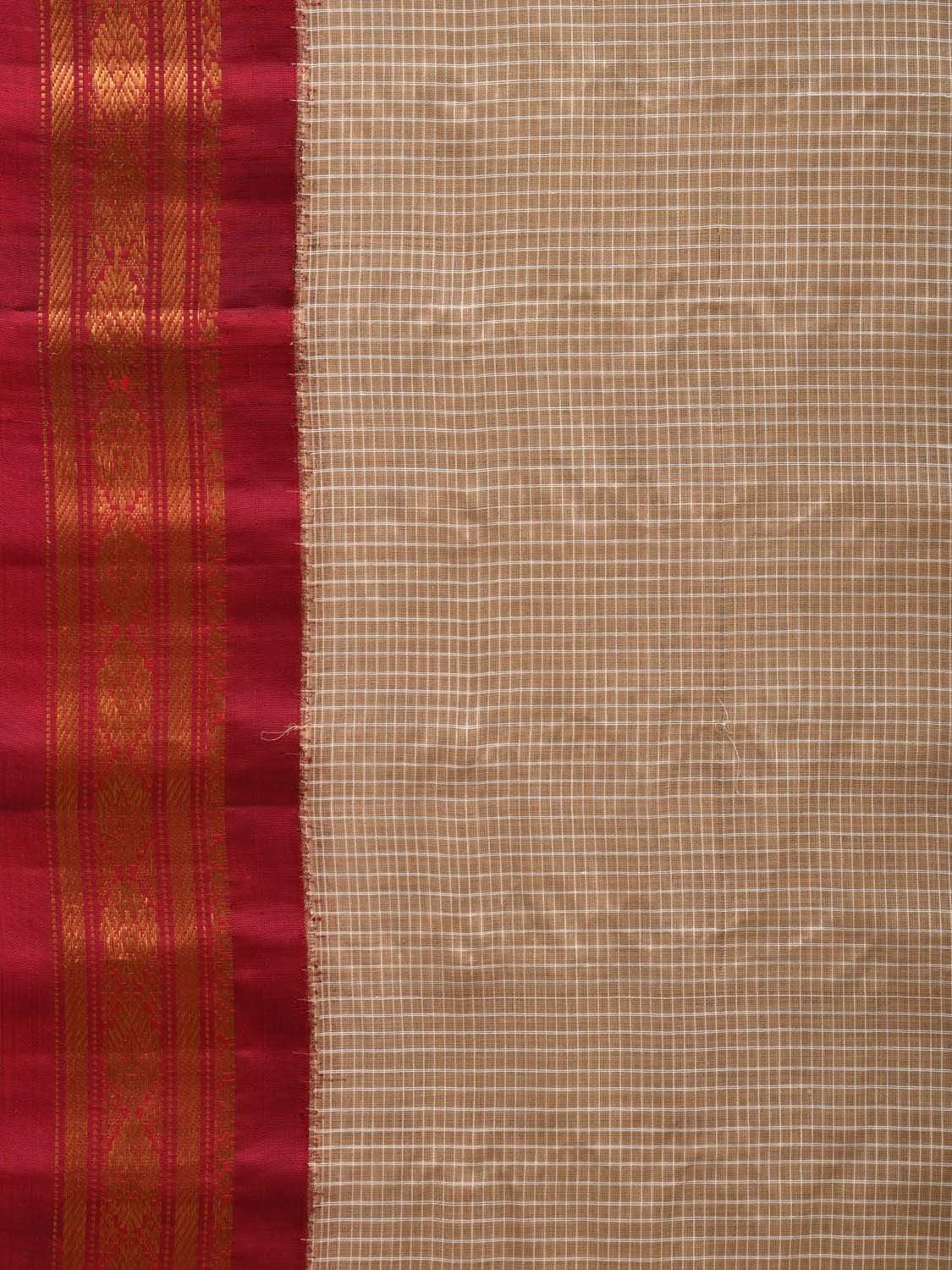 Cream and Burgundy Gadwal Cotton Handloom Saree with Border Design No Blouse g0279