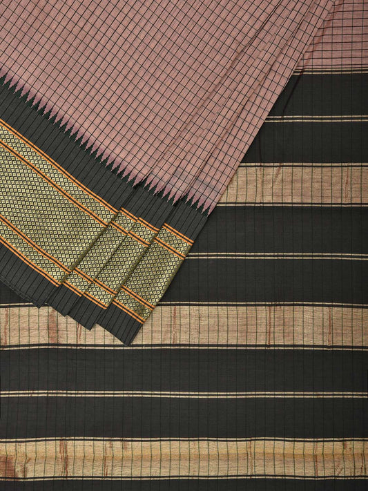 Cream and Dark Green Bamboo Cotton Saree with Checks Design No Blouse bc0647