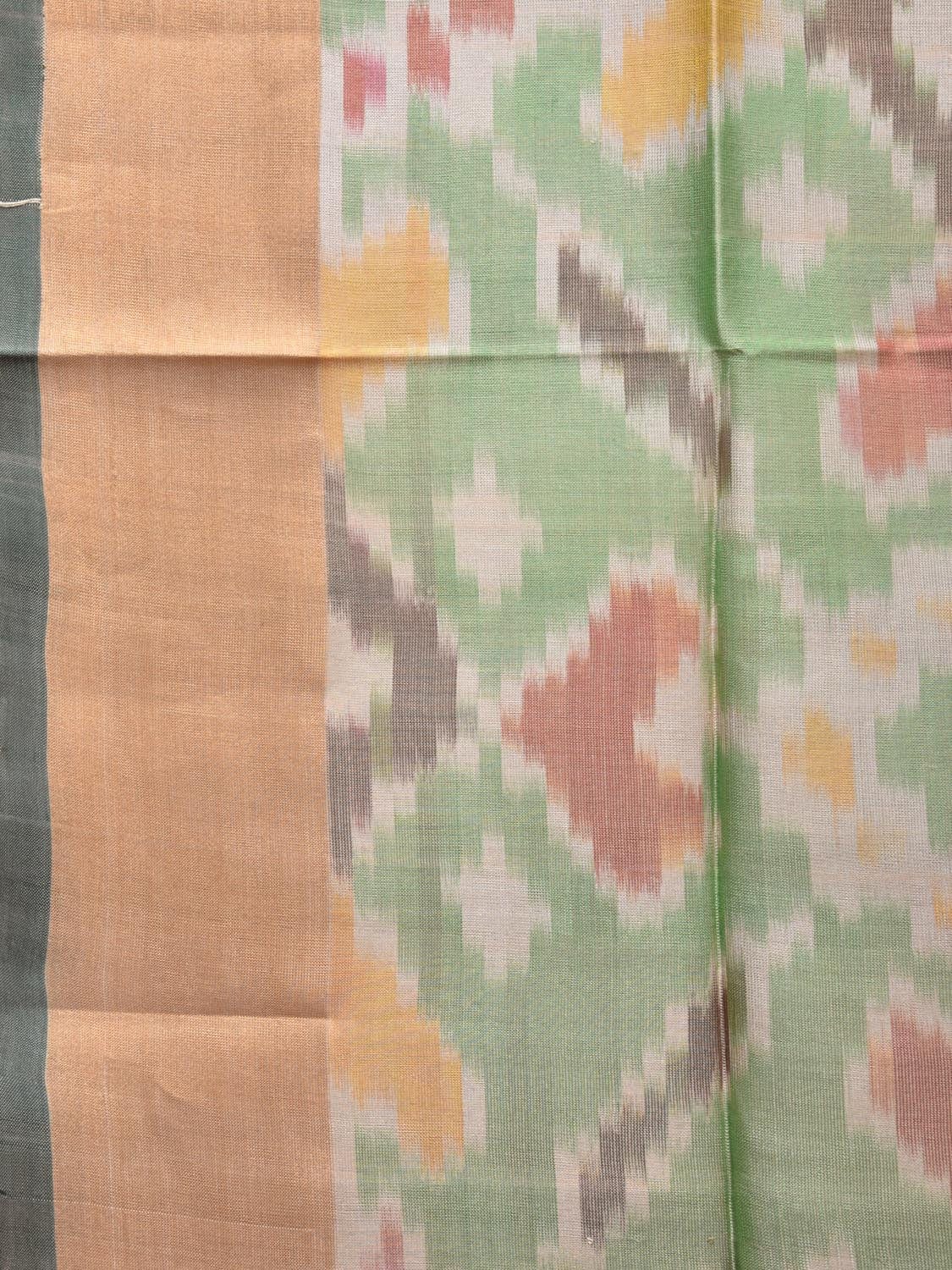 Cream and Dark Green Uppada Silk Handloom Saree with Buta and Ikat Border Design u2100