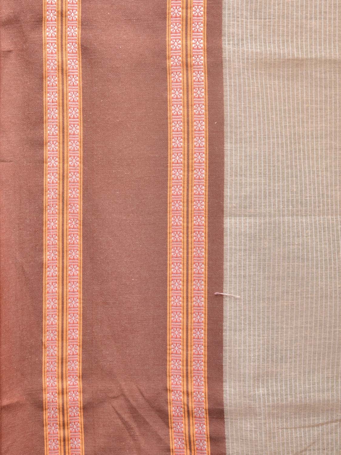 Cream and Fawn Bamboo Cotton Saree with Strips Design No Blouse bc0213