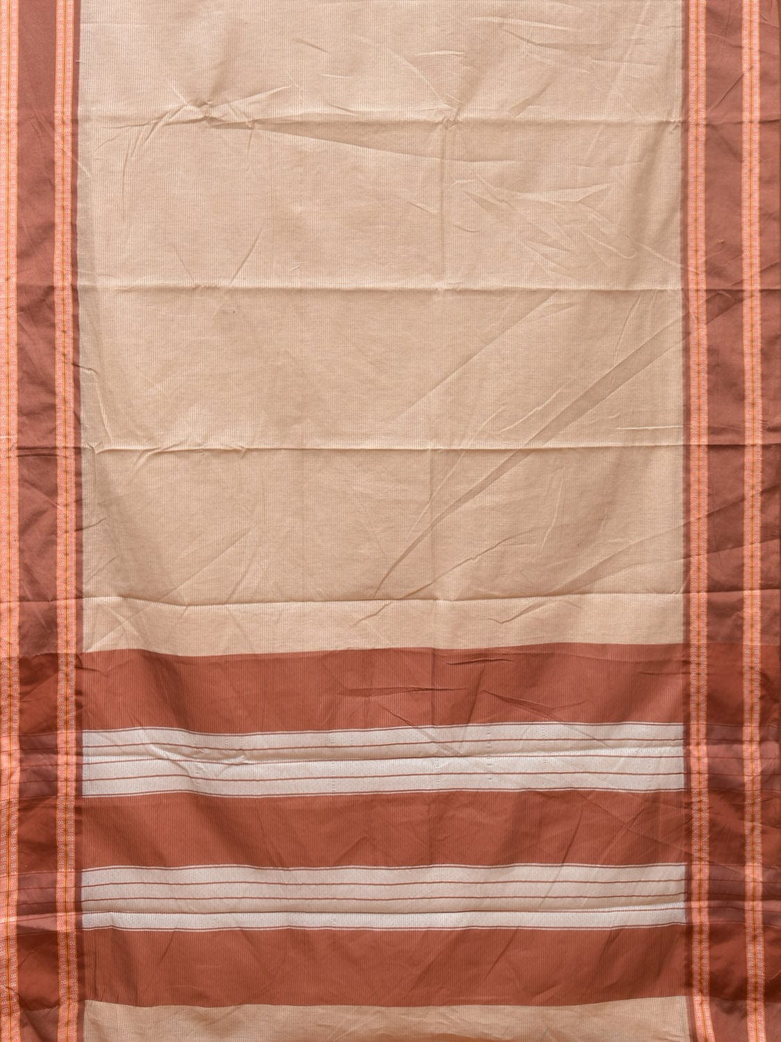 Cream and Fawn Bamboo Cotton Saree with Strips Design No Blouse bc0213