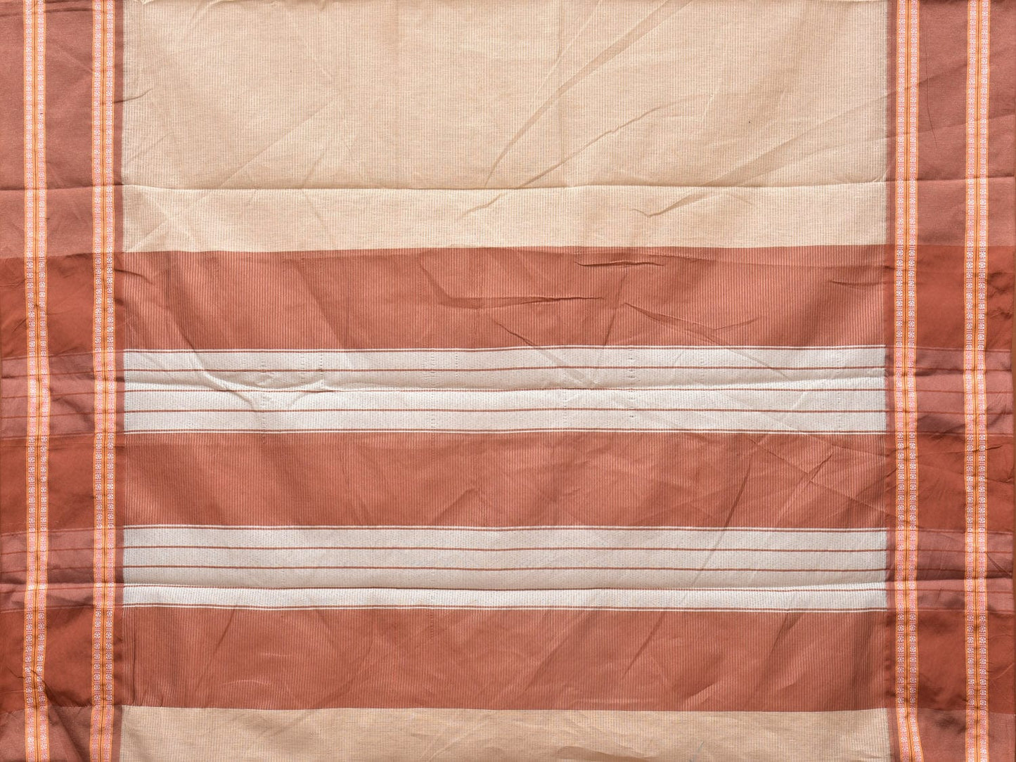 Cream and Fawn Bamboo Cotton Saree with Strips Design No Blouse bc0213