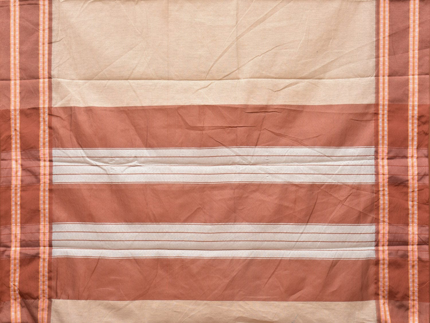 Cream and Fawn Bamboo Cotton Saree with Strips Design No Blouse bc0213