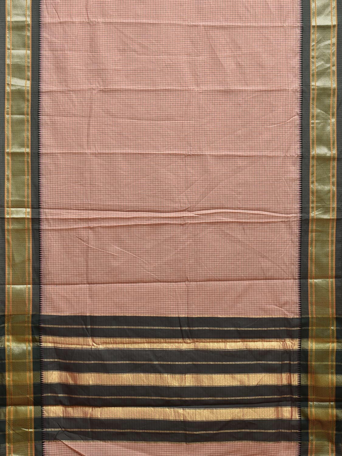 Cream and Green Bamboo Cotton Saree with Checks Design No Blouse bc0668