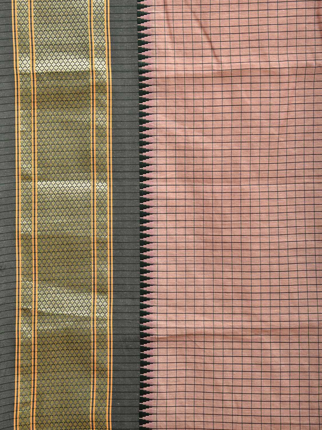 Cream and Green Bamboo Cotton Saree with Checks Design No Blouse bc0668
