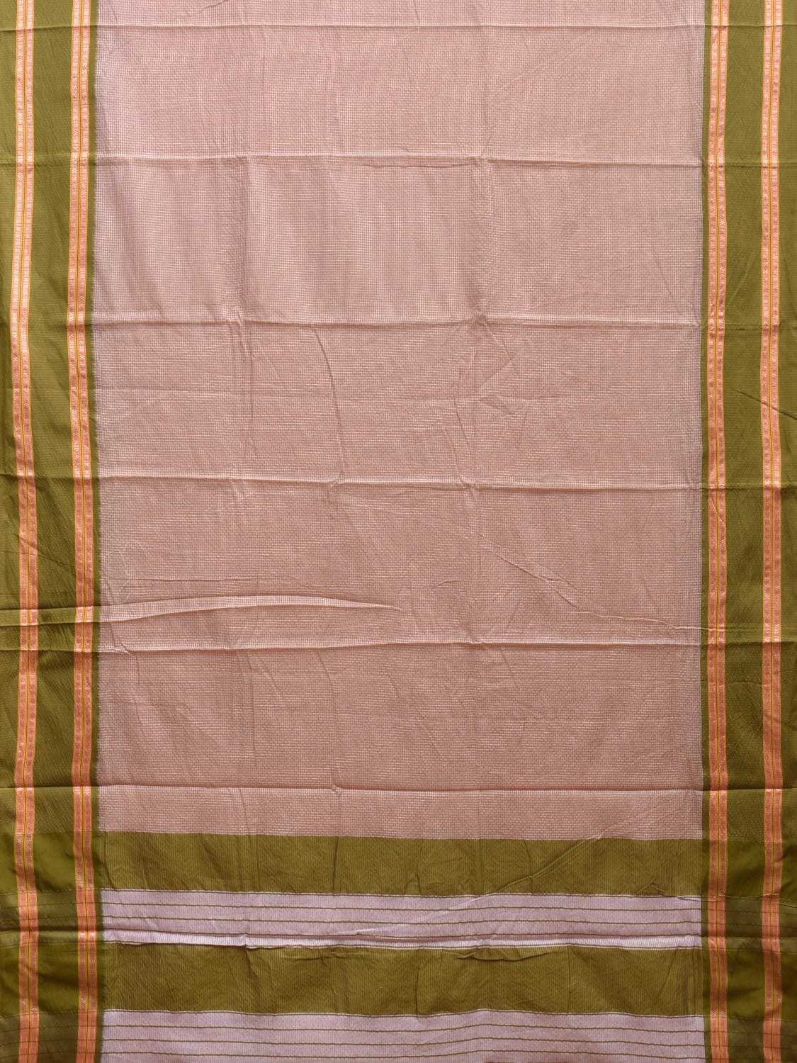 Cream and Green Bamboo Cotton Saree with Small Checks Design No Blouse bc0349