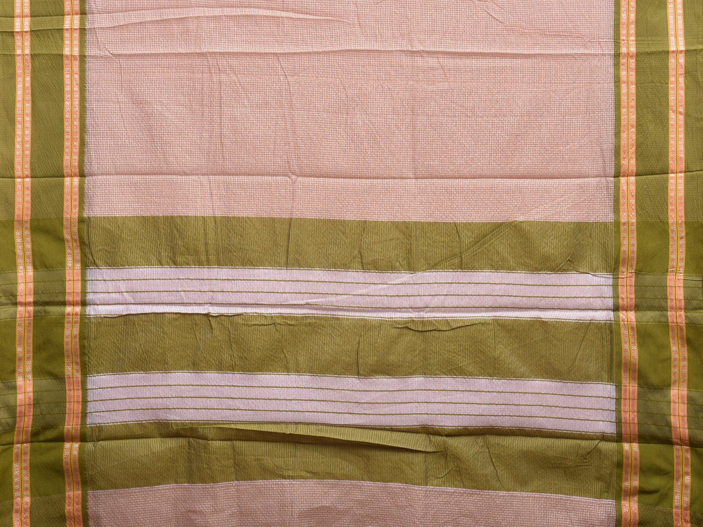 Cream and Green Bamboo Cotton Saree with Small Checks Design No Blouse bc0349