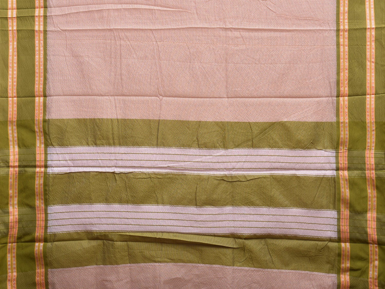 Cream and Green Bamboo Cotton Saree with Small Checks Design No Blouse bc0349