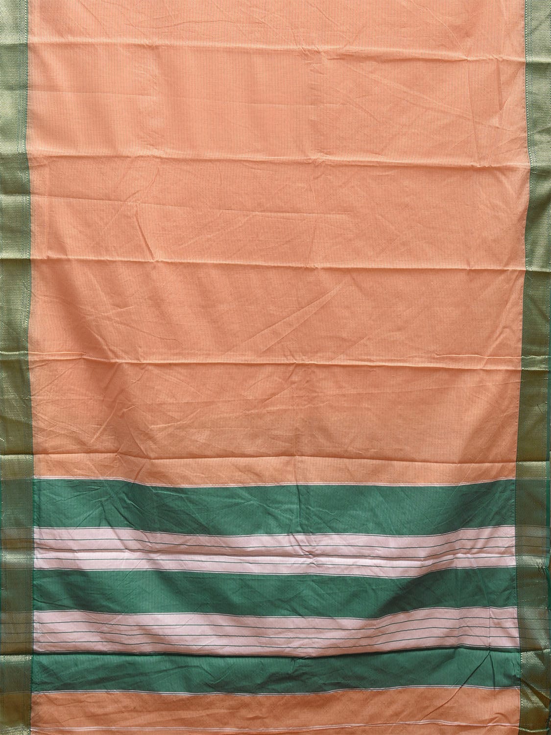 Cream and Green Bamboo Cotton Saree with Strips and Contrast Pallu Design No Blouse bc0568