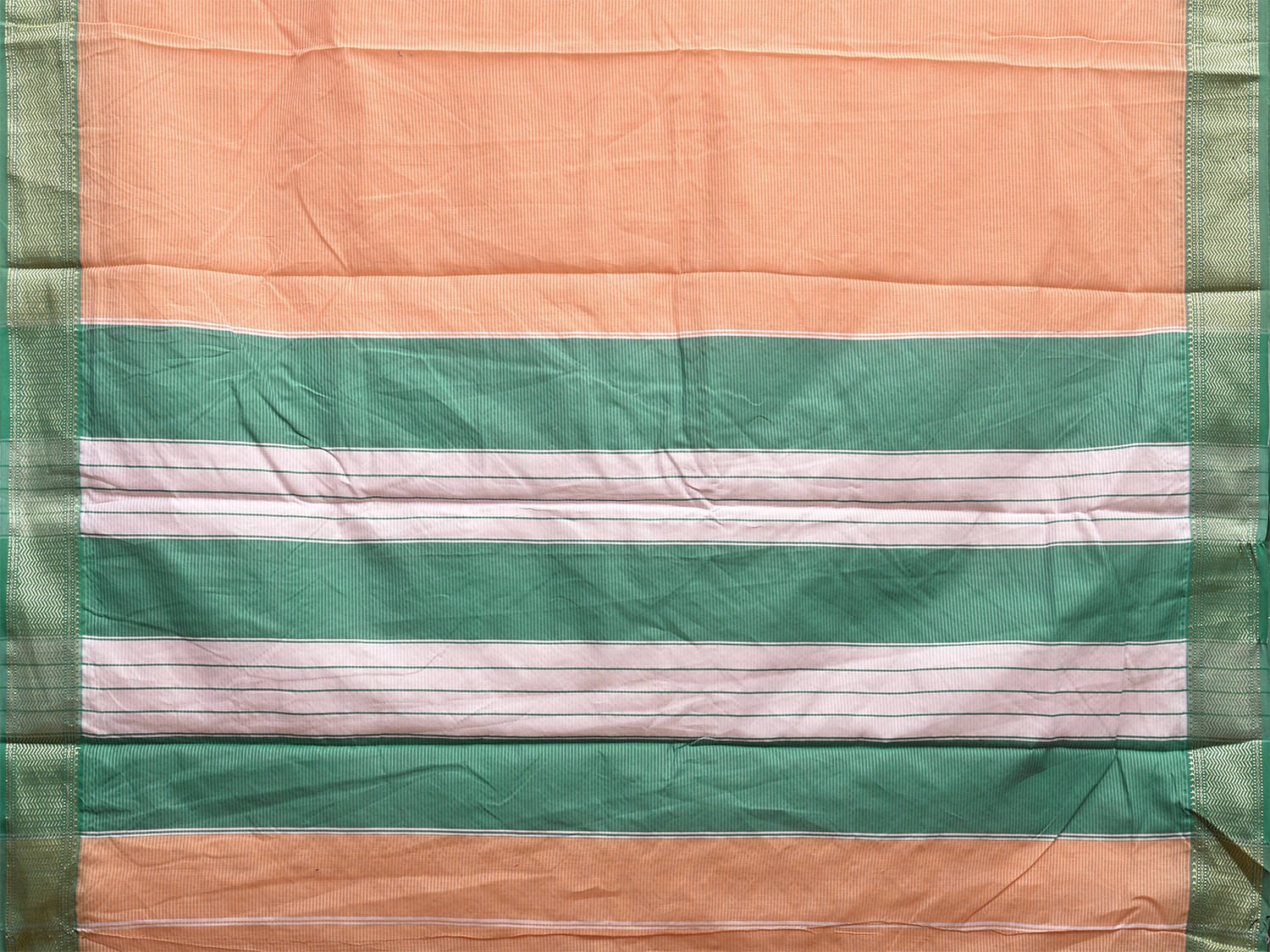 Cream and Green Bamboo Cotton Saree with Strips and Contrast Pallu Design No Blouse bc0568