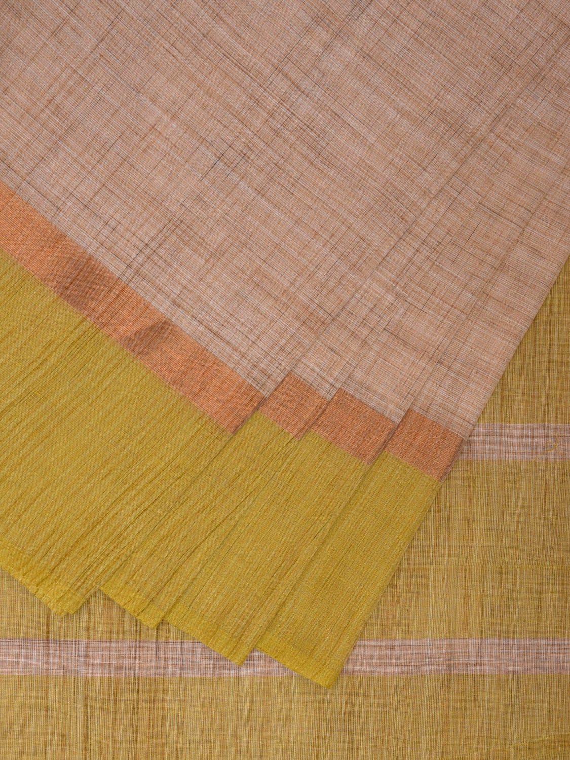 Cream and Green Kanchipuram Cotton Handloom Saree with Strips Pallu Design k0569