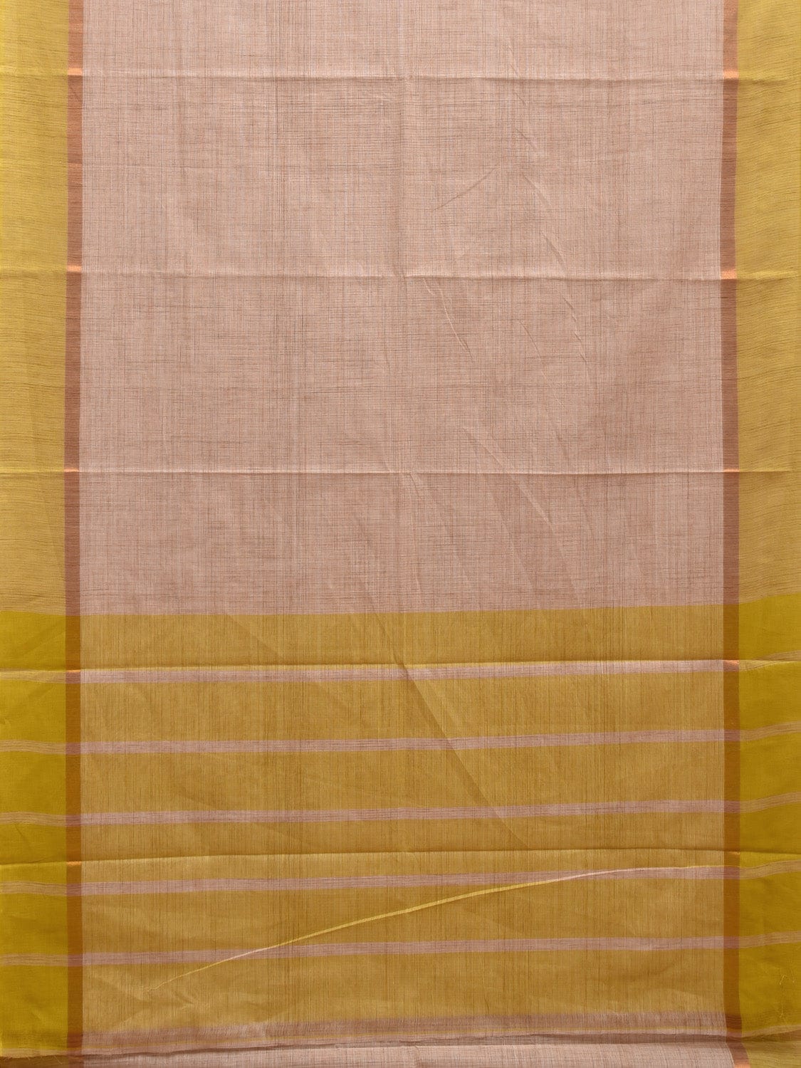 Cream and Green Kanchipuram Cotton Handloom Saree with Strips Pallu Design k0569