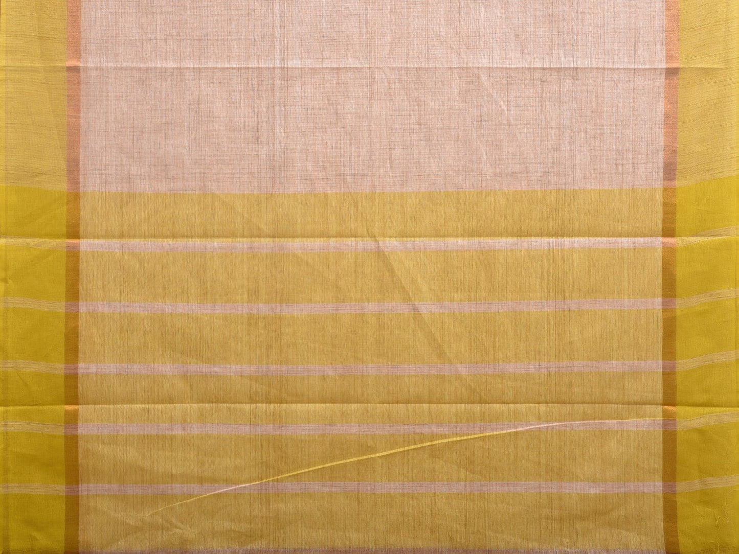 Cream and Green Kanchipuram Cotton Handloom Saree with Strips Pallu Design k0569