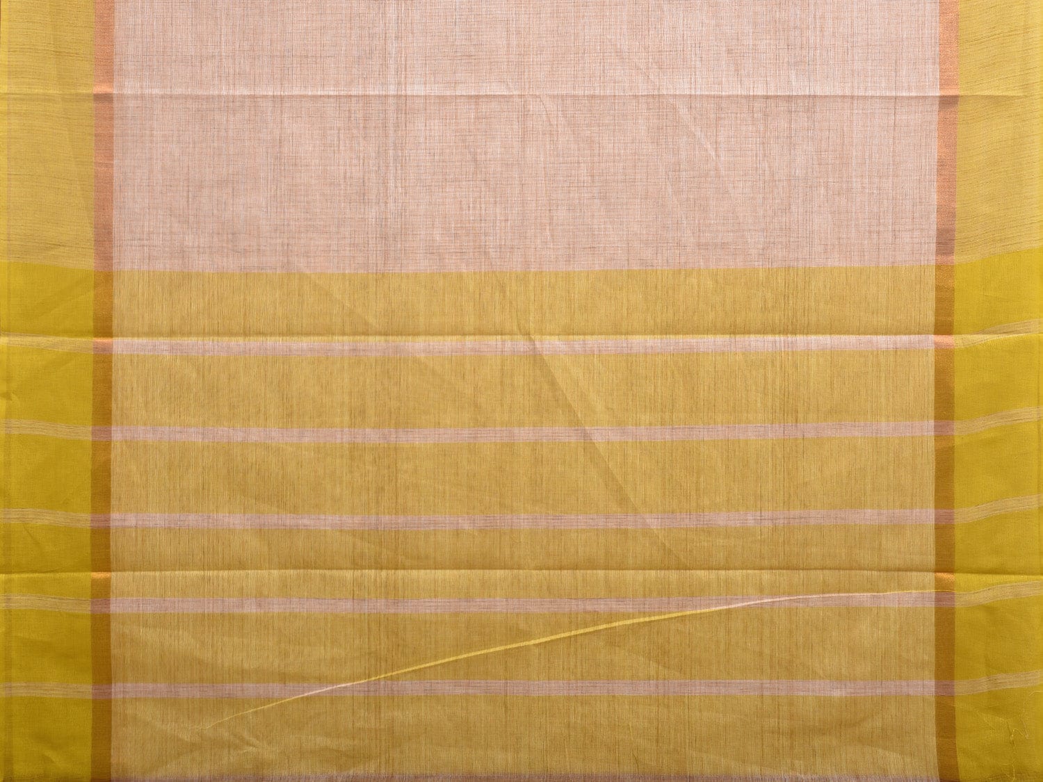 Cream and Green Kanchipuram Cotton Handloom Saree with Strips Pallu Design k0569