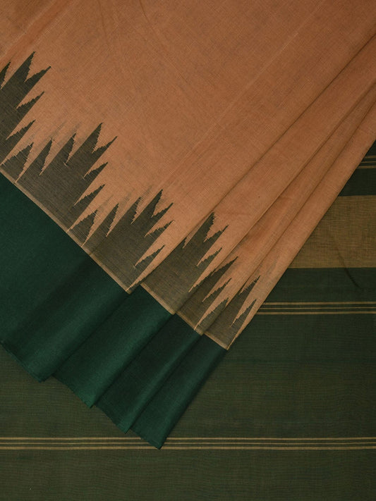 Cream and Green Khadi Cotton Handloom Saree with Ganga-Jamuna Big Temple Border Design kh0680