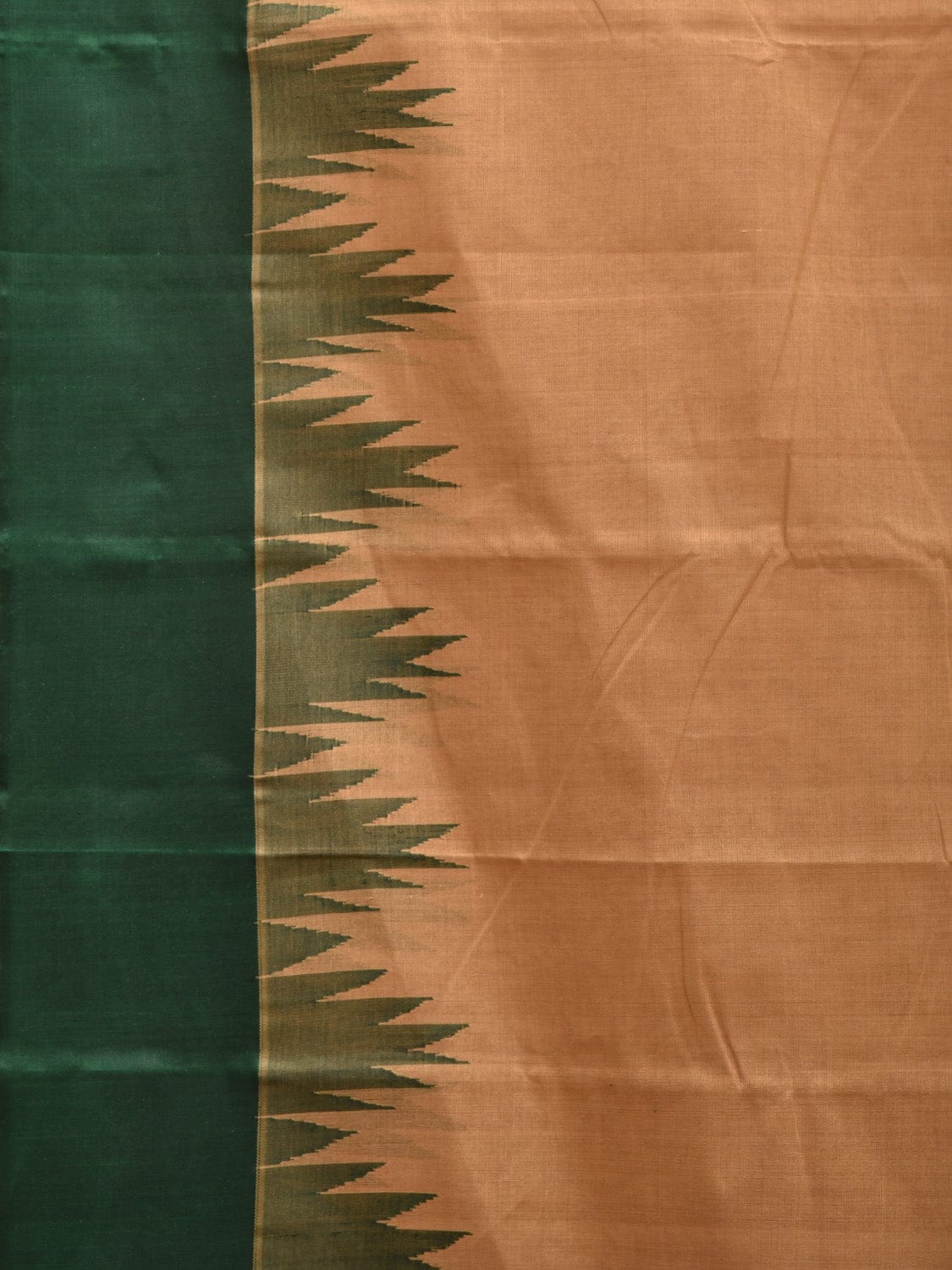 Cream and Green Khadi Cotton Handloom Saree with Ganga-Jamuna Big Temple Border Design kh0680