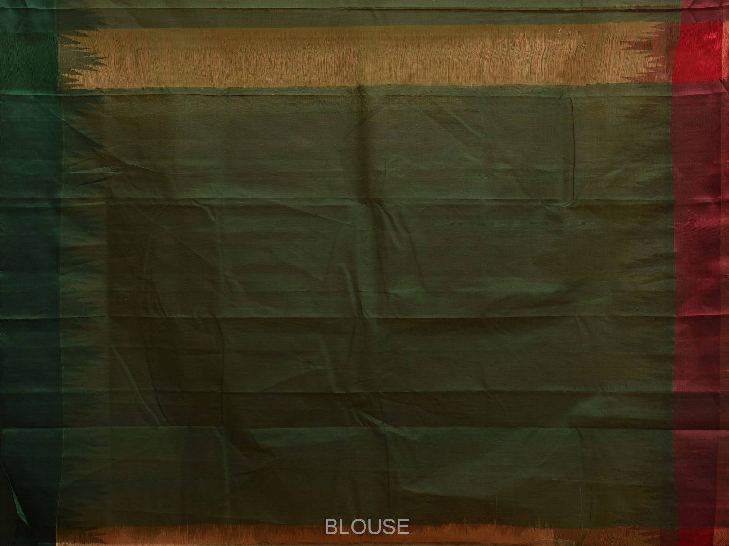 Cream and Green Khadi Cotton Handloom Saree with Ganga-Jamuna Big Temple Border Design kh0680