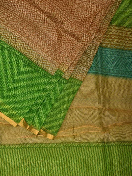 Cream and Green Kota Silk Saree with One Side Border Design o0546