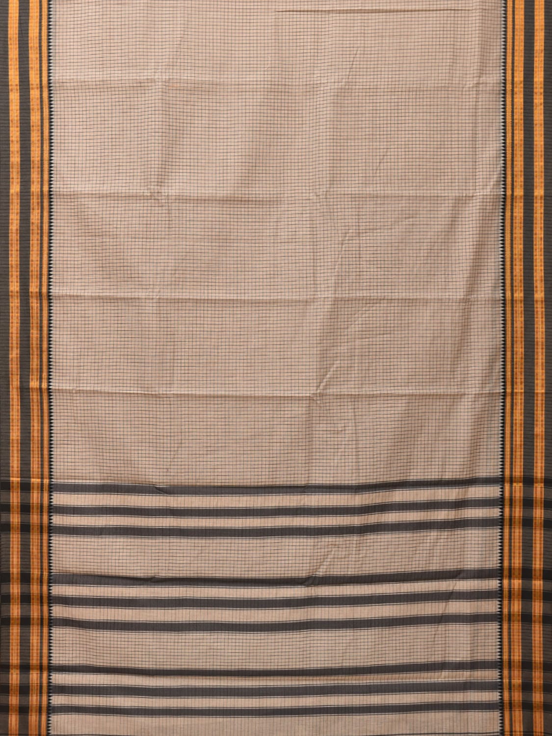 Cream and Grey Bamboo Cotton Saree with Checks Design bc0126