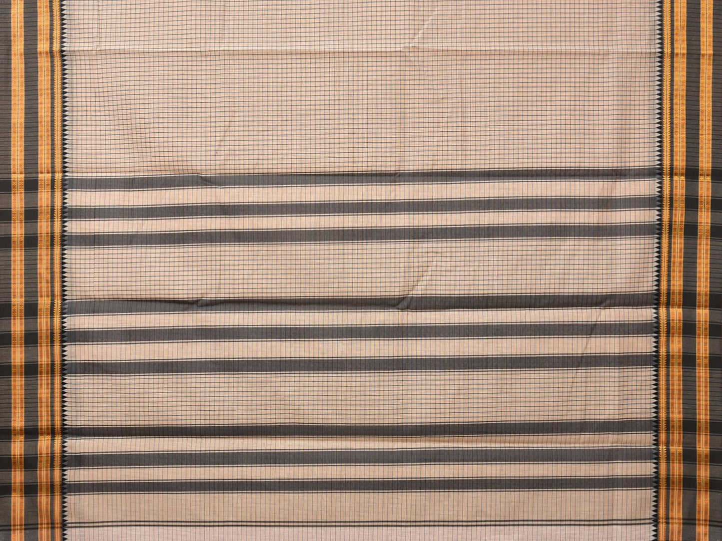 Cream and Grey Bamboo Cotton Saree with Checks Design bc0126